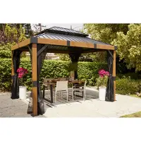 Sojag Fontana aluminium paviljoen met hard dak en muggennet houtlook/