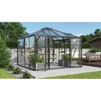 Pergart Tuinkas Fortuna - Veiligheidsglas 10mm + Polycarbonaat 10mm - Zwart - 317x322x265cm