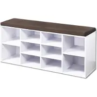 Kesper Schoenenkast met zitkussen | Schoenenkast met Bruin zit kussen | Schoenenrek | Afm. 103,5 x 29,5 x 48 Cm. Kleur: WIT