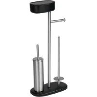 Wenko Toiletbutler Rivazza RVS zwart - Toiletborstel met houder, Toiletrolhouder, Reserverolhouder en Opbergbox zwart - Vrijstaand