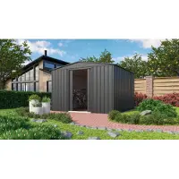 Globel Metalen Tuinhuis Dream - Antraciet - 308x309cm - Dubbele Deur - Met Lessenaarsdak