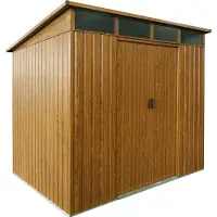Pergart Metalen Tuinhuis Lübeck - Houtlook - 238x194cm - Dubbele Deur - Met Lessenaarsdak