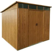 Pergart Metalen Tuinhuis Lübeck - Houtlook - 238x278cm - Dubbele Deur - Met Lessenaarsdak