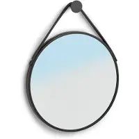 Zeller Ronde wandspiegel met ophanghaak - zwart - metaal - Dia 40 cm - Industriele spiegel voor in de hal, badkamer of toilet