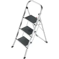 Hailo K70 StandardLine opvouwbare treden, 3 treden, werkhoogte 2,70 m, veiligheidsbeugel & opvouwbare veiligheidspal, tot 150 kg, aluminium, zilver