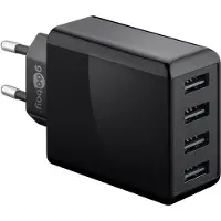 Goobay USB-oplaadstation, multifunctionele USB-oplader, 30W, kan tot 4 apparaten tegelijkertijd opladen, zwart
