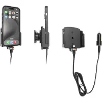 Brodit houder geschikt voor Apple iPhone 15/16/17 (Pro , Actieve verstelbare houder met 12V USB SIG-Plug 70-83mm, dikte 8-12 mm