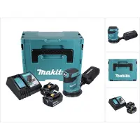 Makita Slijpmachine + polijstmachine, DBO 180 RFJ 18 V accu vlakschuurmachine + 2x accu 3,0Ah + lader + Makpac (Excentrische schuurmachine)