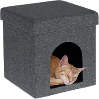 Relaxdays kattenpoef opvouwbaar - kattenhuis stof - grijs kattenmeubel - kattenholletje