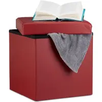 Relaxdays Kleine poef vierkant - Kruk kunstleer - Zwart wit bruin - 38x38x38 - Opslag 40 L purper