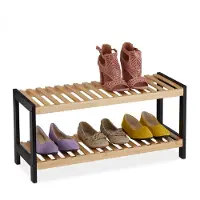 Relaxdays schoenenrek open - 2 laags - 33 x 70 x 26 cm - voor 6 paar - bamboe - MDF