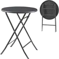 En.casa Klaptafel Mark tuintafel Ø60x74 cm rond rotan look zwart []