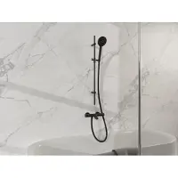 FortiFura Calvi Badkraan - met glijstangset - ronde handdouche - metalen doucheslang - mat zwart SW767488/SW496816/SW706203/SW720224