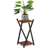 Relaxdays plantentafel binnen - 2 etages - houtlook - staal - modern - 57x29x29 cm - zwart-donkerbruin