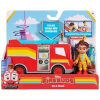 Maki Disney Junior Firebuds, Bo en Flash, Actiefiguur en Brandweerauto met Interactieve Oogbeweging