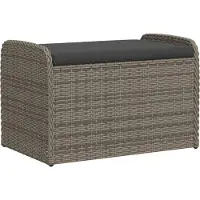 vidaXL Opbergbankje met kussen 115x51x52 cm poly rattan grijs