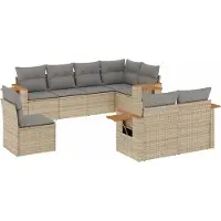 vidaXL 8-delige Loungeset met kussens poly rattan beige