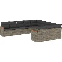 vidaXL 11-delige Loungeset met kussens poly rattan grijs