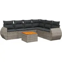 vidaXL 7-delige Loungeset met kussens poly rattan grijs