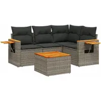 vidaXL 5-delige Loungeset met kussens poly rattan grijs