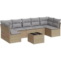 vidaXL 7-delige Loungeset met kussens poly rattan beige