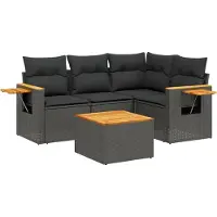 vidaXL 4-delige Loungeset met kussens poly rattan zwart