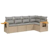 vidaXL 5-delige Loungeset met kussens poly rattan beige