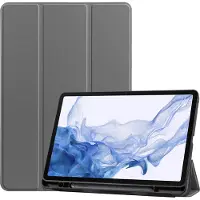 QMust Samsung Tab S8 Hoes - Book Case met Penhouder - Grijs