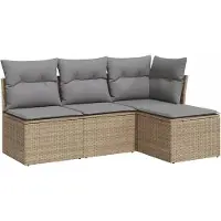 vidaXL 4-delige Loungeset met kussens poly rattan beige