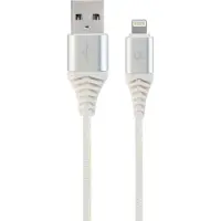 Gembird Premium 8-pin laad- & datakabel 'katoen', 1 m, zilver/wit