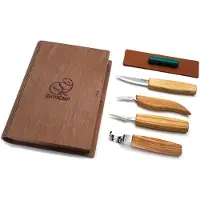BeaverCraft Set of 4 Knives S09 Book, houtsnijset met houten opbergboek