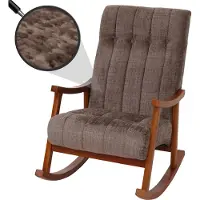 Mendler Schommelstoel -K10, relaxfauteuil, hout MVG stof/textiel chenille (465 g/m²) ~ bruin, frame walnootlook