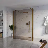 FortiFura Galeria Vrijstaande Inloopdouche - 140x200cm - rookglas - antikalk - 8mm veiligheidsglas - 2 zijwanden 30cm - wandsteunen en hoekprofielen - PVD - geborsteld koper SW927772
