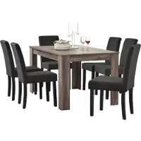 En.casa [] Eettafel (antieke eik) met 6 eetkamerstoelen in donkergrijs - 140x90 cm