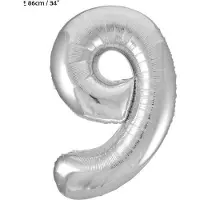 Unique Folie ballon cijfer 9 zilver | 86 cm