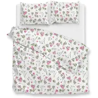 Zohome Dekbedovertrek Sierra - Dekbedovertrek - Deken - Wit - 100% Katoen - Bloemen - 200x200-220 cm + 2 slopen 60/70 cm