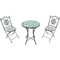 Axi Amélie 3-delige Mozaïek Bistroset Blauw/geel | Bistro Set met tafel & 2 stoelen | Balkonset van metaal & Siciliaans design