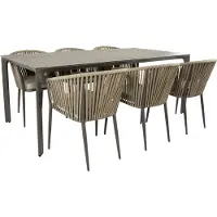 Axi Resi Tuinset met 6 stoelen in Taupe & hout-look PSPC | Dining set voor tuin in Aluminium & textileen | Tuinmeubel met tuintafel & tuinstoelen voor buiten voor 6 personen
