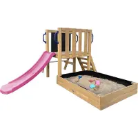 Axi Leah Mini Speeltoren met Zandbak, Picknicktafel en Krijtbord – Paarse Glijbaan