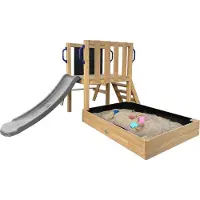 Axi Leah Mini Speeltoren met Zandbak, Picknicktafel en Krijtbord – Grijze Glijbaan