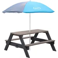 Axi Nick Picknicktafel voor kinderen in antraciet/grijs met parasol in blauw | Picknick tafel van hout in diverse kleuren