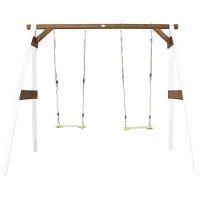 Axi Dubbele Schommel van hout in bruin & wit | Vrijstaande schommel voor kinderen met houten schommelzitjes | Schommelset dubbel voor tuin / buiten