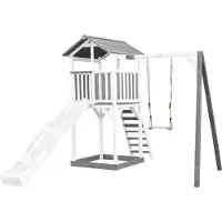 Axi Beach Tower Speeltoren met Enkele Schommel Grijs/wit - Witte Glijbaan