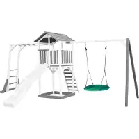 Axi Beach Tower Speeltoren met Klimrek en Summer Nestschommel Grijs/wit - Witte Glijbaan