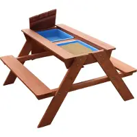 Sunny Dave Picknicktafel / Zandtafel / Watertafel voor kinderen in bruin | Multifunctionele Picknick tafel van hout met 2 uitneembare kunststof bakken