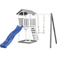 Axi Beach Tower Speeltoren met Enkele Schommel Grijs/wit - Blauwe Glijbaan
