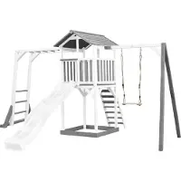 Axi Beach Tower Speeltoren met Klimrek en Enkele Schommel Grijs/wit - Witte Glijbaan