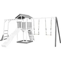 Axi Beach Tower Speeltoren met Klimrek en Dubbele Schommel Grijs/wit - Witte Glijbaan
