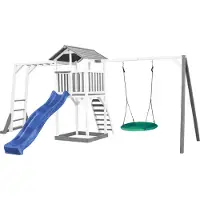 Axi Beach Tower Speeltoren met Klimrek en Summer Nestschommel Grijs/wit - Blauwe Glijbaan
