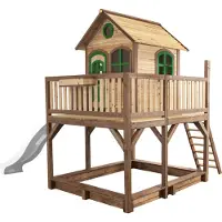 Axi Liam Speelhuis op palen, zandbak, enkele schommel & witte Glijbaan | Speelhuisje voor de tuin / buiten in bruin & groen van FSC hout | Speeltoestel voor kinderen